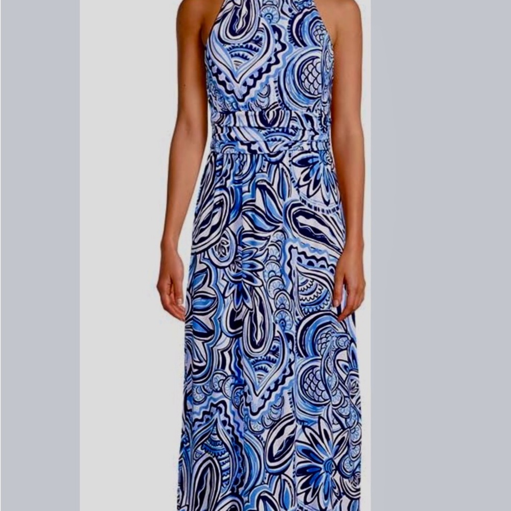 Lilly Pulitzer Blue Patterned Halter Maxi Dress